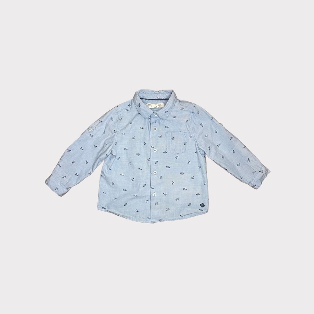 Zara Paper Planes Pattern Chambray Button Down Top